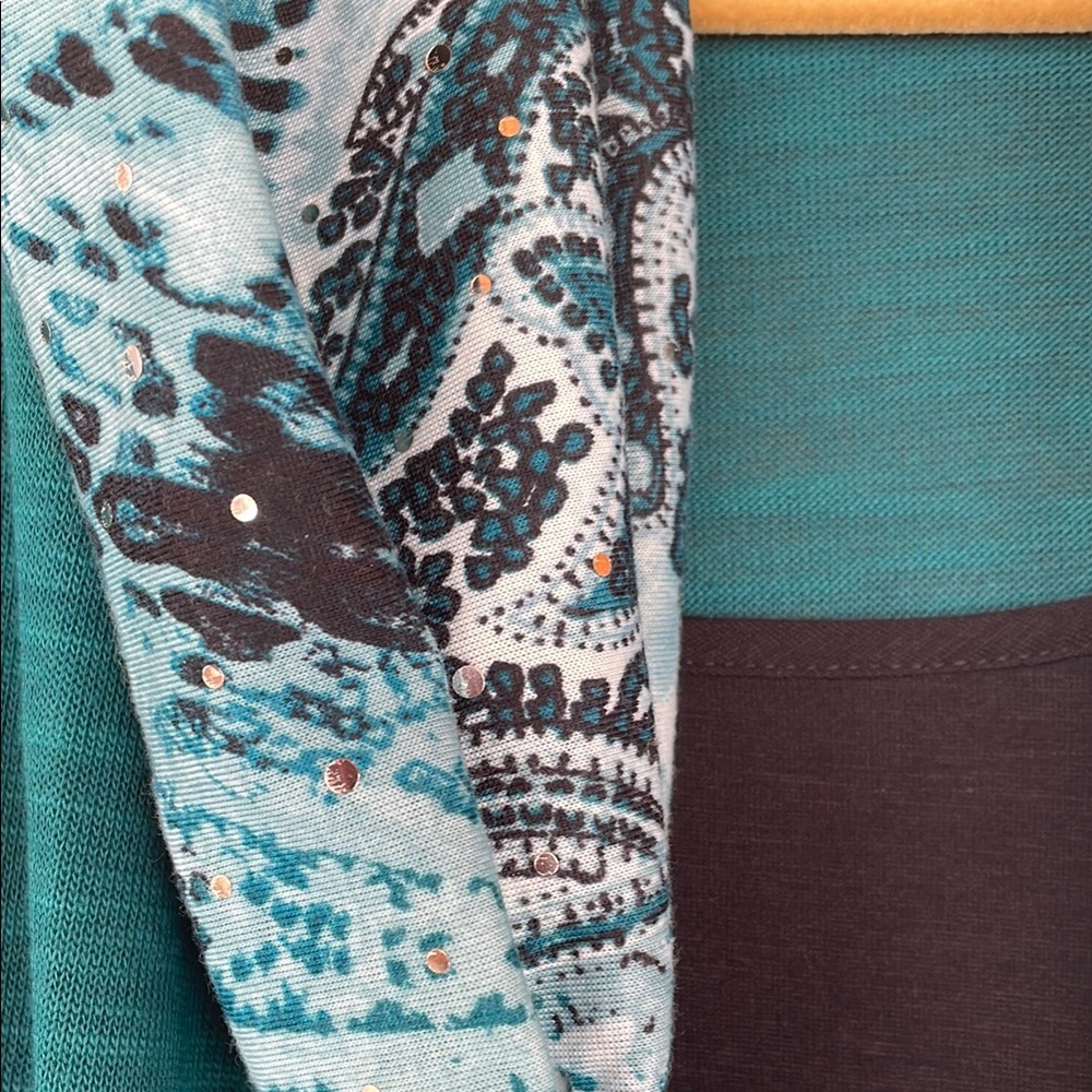 JM Collection Woman Teal Open Front Cardigan with Scarf New with tags. Plus 2X - Picture 4 of 10